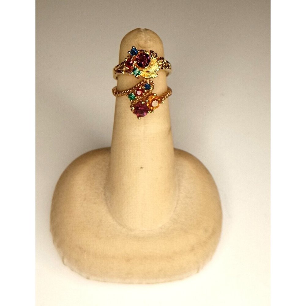 Size 5.25 & 5.5 Brass Multicolor Rhinestone‎ Rings Set of 2 (2a1)